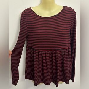 Kimchi Blue Long Sleeve Maroon and Black Striped Peplum Top size S